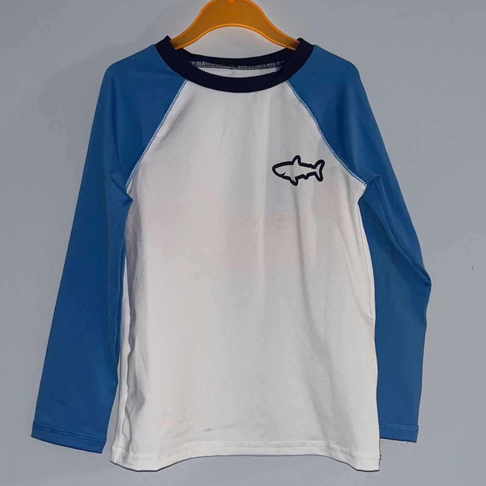 NWT White & Blue Long Sleeve Rashguard Swim & Surf Shirt